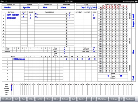 Cricket Score Sheet Format