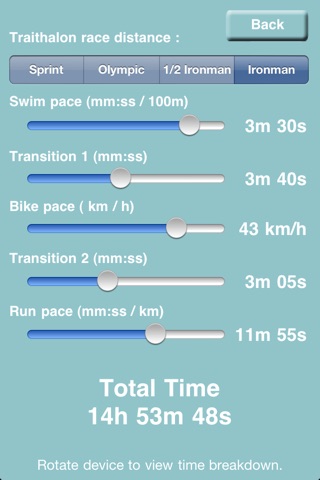 Triathlon Pace Calculator screenshot