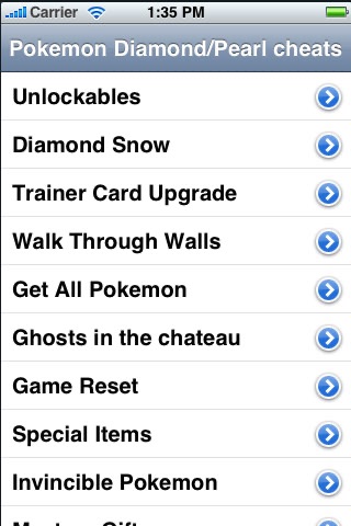 Screenshots of Cheats for Pokemon Diamond/Pearl Guide - FREE for iPhone