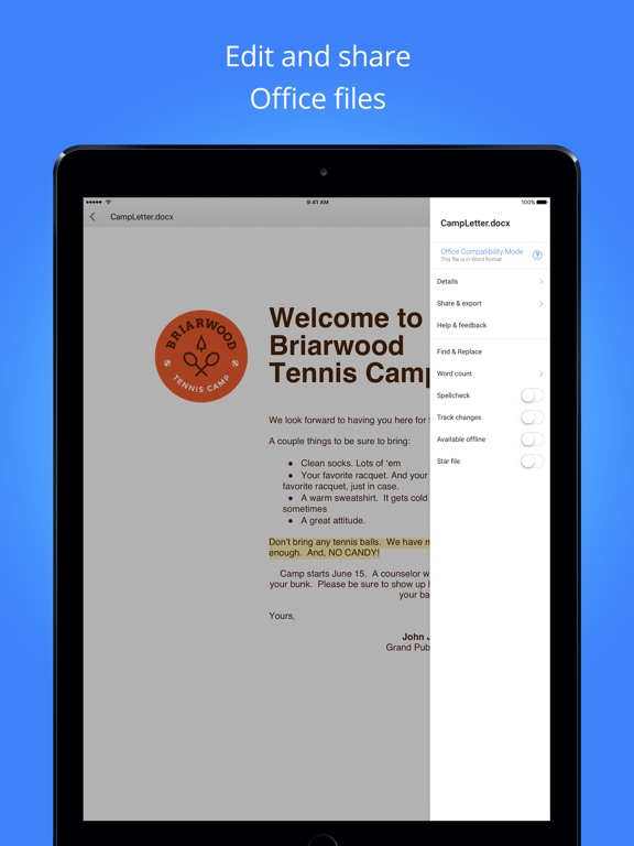 Screenshots of Google Docs for iPad