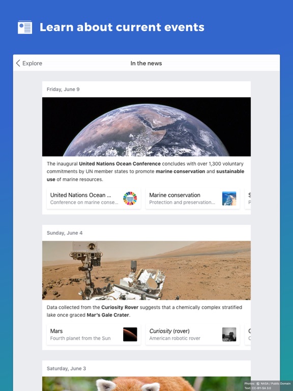 Screenshots of Wikipedia for iPad