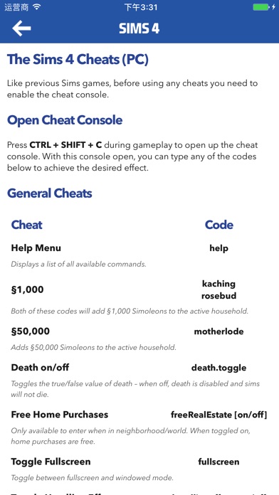 the sims 1 cheat codes
