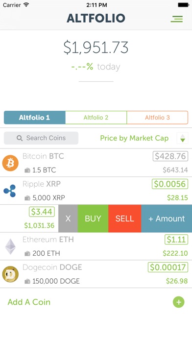 Screenshots of CoinCap for iPhone