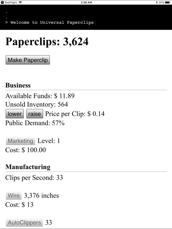 Screenshot 1 Universal Paperclips™