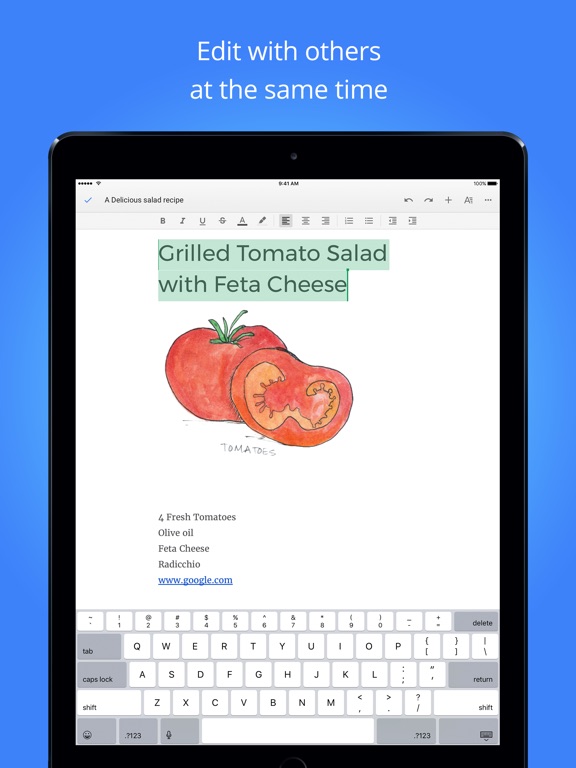 Screenshots of Google Docs for iPad