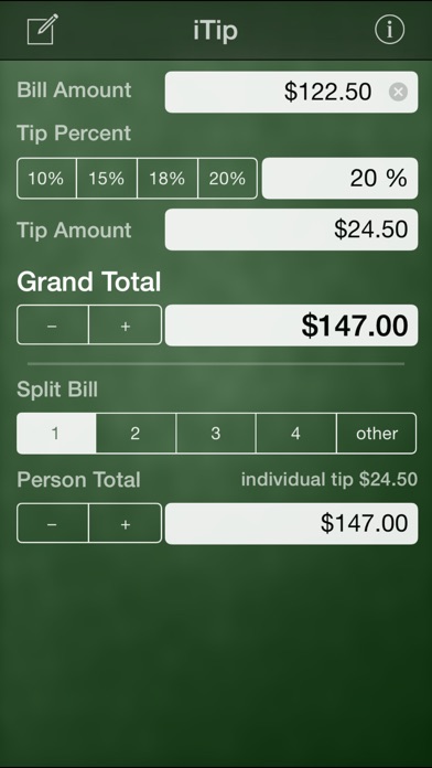 Screenshots of iTip Calc by PalaSoftware for iPhone