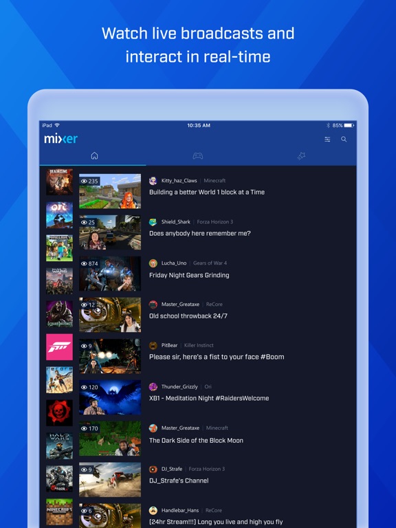 Screenshots of Mixer – Interactive Live Streaming for iPad