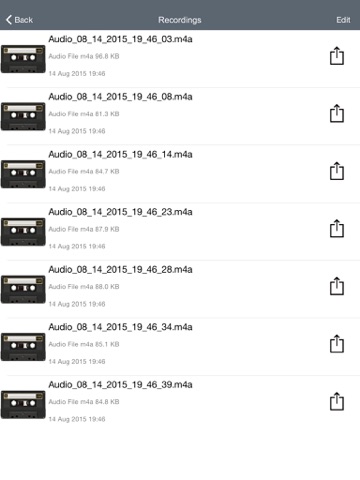 Screenshots of Voice Manager for Audio Recording, Playback, Trimming and Sharing for iPad