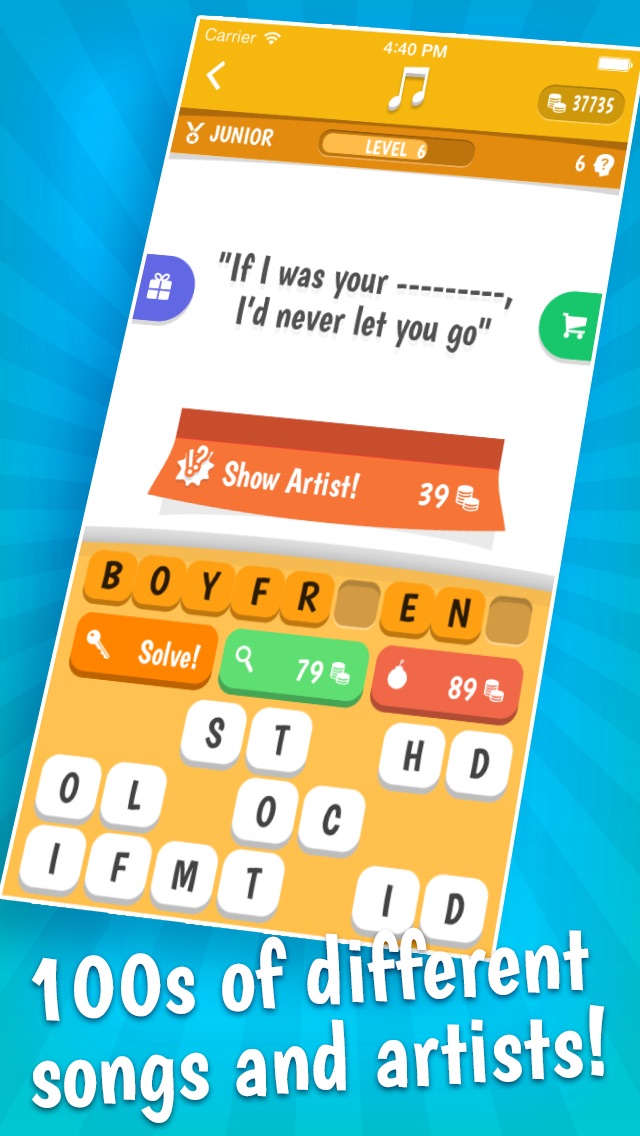 Screenshots of Song Quiz – The Free Lyric Guessing Game for iPhone