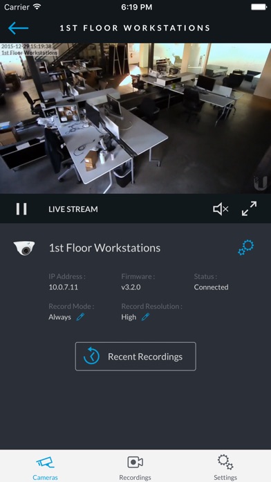 Screenshots of UniFi Video for iPhone