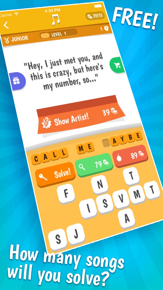 Screenshots of Song Quiz – The Free Lyric Guessing Game for iPhone