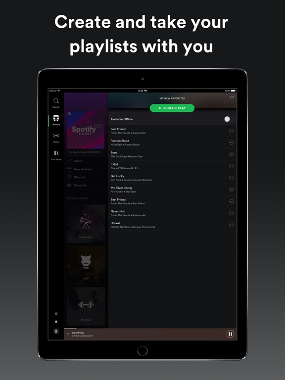 Screenshots of Spotify Music for iPad