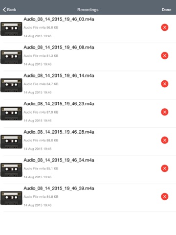 Screenshots of Voice Manager for Audio Recording, Playback, Trimming and Sharing for iPad